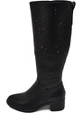 Malu Shoes Stivali donna alto punta tonda nero gambale forato al ginocchio tacco basso con gomma antiscivolo moda elegante