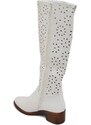 Malu Shoes Stivali donna alto punta tonda bianco gambale forato al ginocchio tacco basso con gomma antiscivolo moda elegante