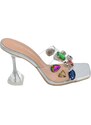 Malu Shoes Sandalo donna sabot trasparente con pietre colorate a base argento tacco martini trasparente 10 effetto piede nudo