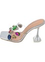 Malu Shoes Sandalo donna sabot trasparente con pietre colorate a base argento tacco martini trasparente 10 effetto piede nudo