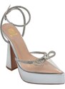 Malu Shoes Scarpe decollete donna gioiello trasparente argento plateau 3 cm e tacco alto 15 cm cinturino alla caviglia moda