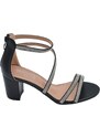 Malu Shoes Scarpe sandalo donna nero pelle con fasce a incrocio strass e chiusura con zip retro tacco largo comodo 5cm