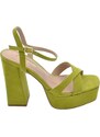 Malu Shoes Scarpe sandalo donna camoscio verde platform punta quadrata tacco largo 12 cm con plateau 4 cm cinturino alla caviglia