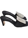 Malu Shoes Sandali donna tacco in raso nero tacco doppio 7 cm open toe disegno gioiello geometrico asimmetrico tondo quadrato