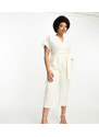 Closet London Plus - Tuta jumpsuit kimono avorio allacciata in vita-Bianco