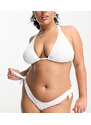 Ivory Rose Plus - Top bikini a triangolo in tessuto stropicciato bianco