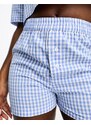 Luna - Set pigiama in cotone a quadretti con camicia super corta e pantaloncini-Blu