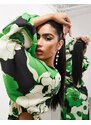 ASOS EDITION - Vestito midi verde a fiori con maniche voluminose e cut-out-Multicolore