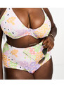 ASOS Curve ASOS DESIGN Curve - Slip bikini a vita alta a fiorellini in colori pastello-Multicolore