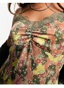 Daisy Street - Vestito corto sottoveste con spalline sottili in raso con stampa rétro e finiture in pizzo-Multicolore