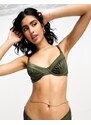 Hunkemoller - Crete - Top bikini a coppa intera con ferretto verde siepe