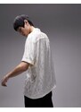 Topman - Camicia a maniche corte con rever vestibilità classica in jacquard con stampa effetto griglia, colore bianco