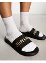 Superdry - Code - Sliders da piscina nere vegan-friendly con logo-Nero