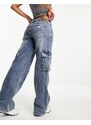 Guess Originals - Jeans cargo lavaggio medio in coordinato-Blu