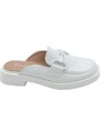 Malu Shoes Mocassino donna mules bianco con morsetto tono su tono aperto dietro gomma platform antiscivolo moda