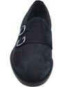 Malu Shoes Scarpe mocassino uomo doppia fibbia argento in vera pelle camoscio nero fondo in gomma ultraleggera senza cuciture