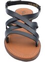 Malu Shoes Sandalo basso donna nero ragnetto con chiusura fibbia alla caviglia fascetta incrociata basic fondo morbido comodi