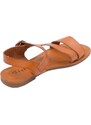 Malu Shoes Sandalo basso cuoio tre fasce in morbida pelle cinturino alla caviglia fondo antiscivolo comoda estate