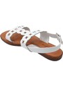 Malu Shoes Sandalo basso donna bianco ragnetto con chiusura fibbia alla caviglia fascetta forata a t basic fondo morbido comodi