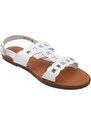 Malu Shoes Sandalo basso donna bianco ragnetto con chiusura fibbia alla caviglia fascetta forata a t basic fondo morbido comodi