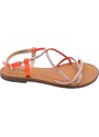 Malu Shoes Sandalo gioiello basso donna arancione fascette incrociate brillantini chiusura caviglia regolabile antiscivolo