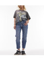 Topshop Petite - Jeans dritti cropped con bordi grezzi a vita medio alta blu medio