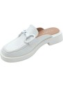Malu Shoes Mocassino donna mules bianco con morsetto tono su tono aperto dietro gomma platform antiscivolo moda