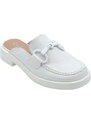 Malu Shoes Mocassino donna mules bianco con morsetto tono su tono aperto dietro gomma platform antiscivolo moda