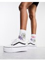 Vans - Old Skool Stackform - Sneakers con plateau in pelle bianca con righe laterali nere-Nero