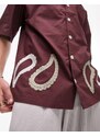 Topman - Camicia a maniche corte vestibilità classica viola con pannello a contrasto con motivo cachemire