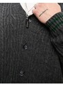 ASOS DESIGN - Cardigan oversize in maglia a trecce stile cricket antracite con bordi verdi-Grigio