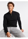 Topman - Essential - Maglione in maglia nero con zip corta