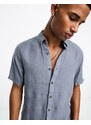 Abercrombie & Fitch - Camicia a maniche corte blu in lino