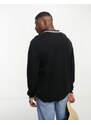 Abercrombie & Fitch - Polo in maglia a maniche lunghe nera con righe a contrasto-Nero