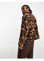 ASOS DESIGN - Giacca western vestibilità classica marrone con stampa astratta in pile borg-Brown
