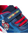 Sneakers primi passi da bambino blu con luci nella suola e stampa Super Mario