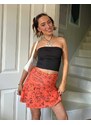 Daisy Street x Chloe Davie - Minigonna morbida rétro arancione a fiori stile Y2K