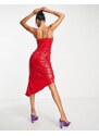 Esclusiva Lace & Beads - Vestito midi rosso con paillettes e coppe a contrasto-Multicolore