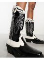 Pull&Bear - Stivali stile western neri con pannello a contrasto-Nero