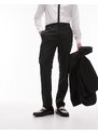 Topman - Pantaloni da abito premium neri elasticizzati in lana-Nero