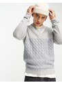 Harry Brown - Maglione grigio in maglia a trecce con scollo a V-Multicolore