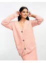 Y.A.S - Cardigan oversize lungo in maglia rosa in coordinato