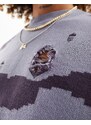ASOS DESIGN - Maglione oversize girocollo viola tie-dye con dettagli invecchiati