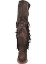 Malu Shoes Stivali donna indianini marrone scamosciati alti sopra al ginocchio frange zeppa interna 5cm cinturino fibbia stemma