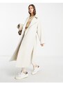 ASOS EDITION - Cappotto in misto lana taglio lungo con cintura color crema-Bianco
