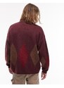 Topman - Maglione bordeaux in misto lana con losanghe grandi-Rosso