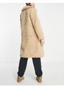 New Look - Cappotto doppiopetto in pile borg color cammello-Marrone