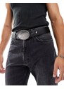ASOS DESIGN - Cintura in pelle sintetica nera con fibbia appariscente stile western-Nero