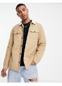 Threadbare - Camicia giacca color cammello foderata in pile borg-Neutro