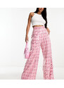 Esclusiva Collective The Label - Pantaloni con fondo ampio rosa a quadri in paillettes metallizzate-Argento